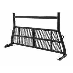 Steel truck cab protector in black finish. Overall height 31 1/8 in, fits truck bed lengths from 53.25 in to 71.75 in. Provides a barrier between cab and cargo to help prevent damage from shifting loads.