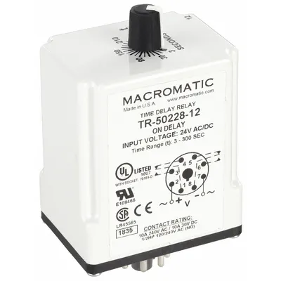 MACROMATIC Single Function Time Delay Relay: Socket Mounted, 24V AC/DC, 10 A - Socket-Mounted Relays