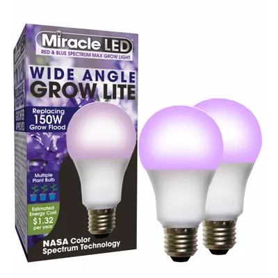 MIRACLE LED Grow Bulb: LED, A21, 120V, Blue/Full/Broad/Red - Plant Growth Bulbs