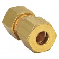 This standard sleeve brass compression fitting union connects two 8 mm OD tubes end-to-end. Type Compression x Compression. Suitable for pneumatic systems and fluid transfer applications requiring leak-tight connections. Pack of 10