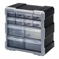 QUANTUM STORAGE SYSTEMS Drawer Bin Cabinet: 10 1/2 in x 6 1/4 in x 10 1/4 in, 12 Drawers, Stackable (MPN PDC-12BK)