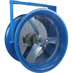 This non-oscillating fan head features a 34-inch blade diameter driven by a 3 hp, single-speed, three-phase motor. It operates on 208 to 230/460V AC and is suited for fixed-position air movement in industrial environments such as factories, warehouses, and workshops.