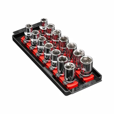 ERNST MANUFACTURING Socket Organizer: Red, 3 5/8 in Overall Wd, 14 Posts/Slots - Socket Rails & Trays