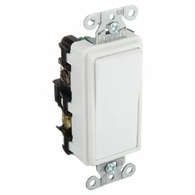 HUBBELL DS420W Rocker Wall Switch, 4-Way, Maintained, White, 120/277V AC, 20 A - Rocker Wall Switches