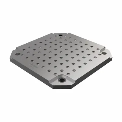 JERGENS Fixture Plate: Ball Lock, Square, Steel, 16 in W x 16 in L x 1.125 in H - Ball Lock Modular Grid Fixture Plates