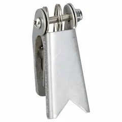 Two-way safety spring latch designed to secure loads on hooks during lifting and material handling operations. Constructed from 304 stainless steel for corrosion resistance. Compatible with hooks having an opening width of 2 3/8 inches.