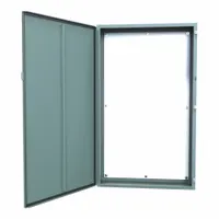 Steel enclosure rated NEMA 12/13 for protection against dust, dirt, and non-corrosive liquids. Measures 60 x 36 x 10 inches with a solid hinged cover secured by clamps. Includes a mounting panel; knockouts are not provided. Suitable for housing electrical controls and instruments in industrial settings