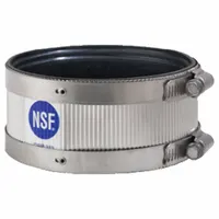Shielded flexible transition coupling for connecting 2 in iron pipe. Neoprene sleeve with stainless steel bands provides a watertight seal while accommodating minor misalignment. Overall length 2-1/8 in. Suitable for below-ground drainage and sewer systems