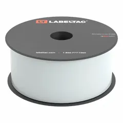Continuous label roll for thermal transfer printing, 2 inches wide by 150 feet long. Constructed of clear gloss vinyl for indoor and outdoor use. Compatible with the LabelTac Pro X printer series. Used for creating durable labels in industrial safety and identification applications.