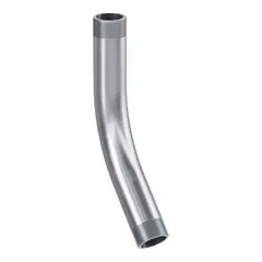 Aluminum 45° elbow for rigid metal conduit (RMC) with NPT threads. Trade size 2-1/2 in, overall length 18-15/16 in. Complies with UL 6A and ANSI C80.5. Used to change conduit direction in electrical raceway systems.