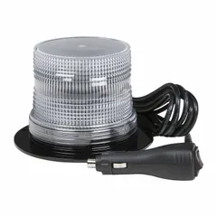 This GROTE LED flashing beacon provides high-visibility warning light for service trucks, construction vehicles, and tow trucks. The round white beacon features a magnetic mount for quick attachment to metal surfaces, operates on 12V DC, and offers 28 selectable flash patterns. It meets SAE Class 3 lighting standards for enhanced safety in work-site and roadside applications.