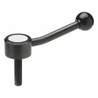 Steel low-profile adjustable tension lever with a 3/8"-16 threaded stud. Thread length is 0.98 in, overall length is 5.12 in. Used for quick manual clamping, positioning, and adjustment on machinery, fixtures, and industrial equipment where space is limited