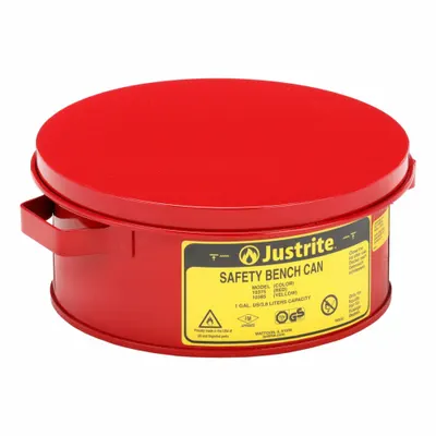 JUSTRITE Bench Can, 1 gal, Powder Coated Steel, Red - Bench Cans