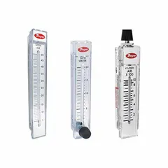 The Dwyer RMA-5-SSV is a variable area flowmeter designed for panel-mount installation. It is used to measure the flow rate of air and compressed gases in vertical orientation. The meter features a Buna-N O-ring, a flow rate adjustment knob, and FNPT connections. Accuracy is 4%, and flow is indicated in liters.