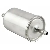 In-line fuel filter with cellulose media. Outside diameter 2 5/16 in, overall height 5 1/2 in. Used in fuel systems to remove contaminants from diesel or gasoline
