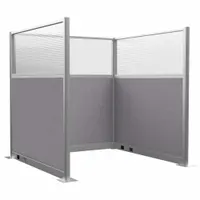 This modular cubicle wall system includes 6 fabric panels in Cloud Gray with a fluted window style. The overall dimensions are 72 inches in height and 72 inches in width. It is suitable for creating partitioned workstations or meeting areas in open-plan environments