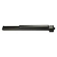 This rim-type exit device features a touchbar style and a bronze finish. It includes a night latch outside trim and is ADA compliant. Suitable for commercial doors up to 3 ft wide, it is used in facilities requiring safe egress