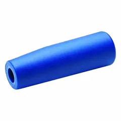 Cylindrical gear handle with threaded hole for manual adjustment and clamping on industrial machinery. Knob made of blue fiberglass-reinforced polyamide (RAL 5005) with M10 thread. Provides visual contrast for safety and non-slip grip.