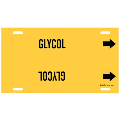 BRADY Pipe Marker: Glycol, Yellow, Black, Fits 6 to 7 7/8 in Pipe O.D., 1 Pipe Markers - Glycol Strap-On Pipe Markers