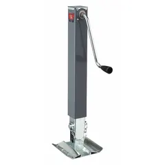 Sidewind-type trailer jack with drop leg base and weld-on mounting. Provides 10,000 lb static load capacity and 54.17 in maximum lift height. Suitable for lifting and supporting heavy trailers during coupling, uncoupling, or storage.