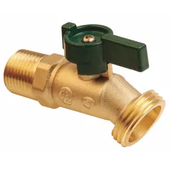 This quarter-turn hose bibb features a brass body and aluminum handle, with a 1/2-inch NPT inlet connection. The No Kink design reduces hose tangling. Suitable for controlling water flow at outdoor faucets, garden watering, and light commercial water supply points.
