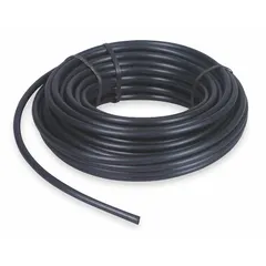 RAIN BIRD Blank Tubing is a 1/4-inch diameter PEX tubing in black, designed for use with 1/4-inch barbed fittings and stakes. It is used to connect components in irrigation systems, such as delivering water to drip emitters or micro-sprinklers.