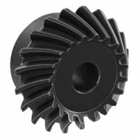 Spiral bevel gear with left-hand spiral direction, module m 2.5, 20 teeth, and 12 mm bore diameter. Gear ratio 1.5. Teeth are induction hardened for wear resistance. Used for transmitting power between intersecting shafts at a right angle in industrial gearboxes, machine tools, and material handling equipment