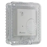 Clear polycarbonate cover for indoor wall-mounted thermostats. Flush-mount design with 4-inch depth includes mounting hardware. Protects against vandalism and accidental damage in public or commercial settings