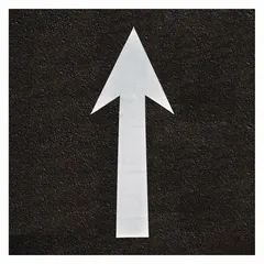 White pressure-sensitive adhesive pavement tape with Straight Arrow legend. Each roll measures 3 yards long by 38 3/8 inches wide. Used for marking directional guidance on parking lots, warehouse floors, and roadways.