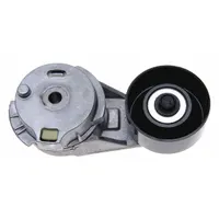 Self-adjusting belt tensioner for light-duty vehicle accessory drive systems. Features a single steel pulley and steel construction. Maintains proper belt tension to reduce slippage and wear