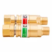 Oxy-fuel hose quick-disconnect coupling set for use with a torch. Features a B-size hose fitting with 9/16"-18 connection thread. Suitable for connecting and disconnecting hoses in oxy-fuel welding and cutting systems