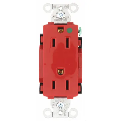 HUBBELL Receptacle: Hospital Grade Fed. Spec., Decorator Duplex, 5-15R, Red, 125V AC - General Purpose Receptacles