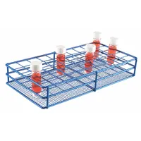Tube Rack: 7 1/2 in Overall Wd, 2 3/8 in Overall Ht, 14 in Overall Lg, Wire, Blue, (50) Wells (MPN 120088)