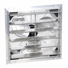 Standard shutter-mount exhaust fan with 12-inch aluminum blade. 1/30 hp Open Dripproof motor delivers 815 cfm at 115V AC, single phase, single speed. Suitable for general ventilation applications such as removing heat, fumes, and stale air from workshops, warehouses, and plant floors.