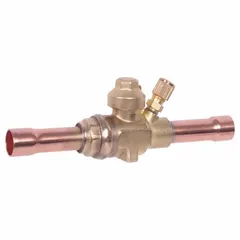 This Parker sweat connection refrigeration ball valve features a 3/4 in female sweat connection and a 700 psi pressure rating. It includes an access port and has no relief port. The valve is A2L compatible, suitable for use in HVAC and refrigeration systems for controlling refrigerant flow.