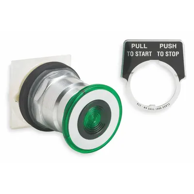 SCHNEIDER Mushroom Head Push Button: Green, 30 mm Mounting Size, Metallic - Mushroom-Head Push-Button Operators