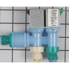 OEM replacement inlet valve for refrigerators and freezers. Controls water flow to ice makers and water dispensers. Compatible with select Whirlpool models.