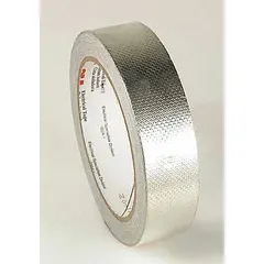This ultra-conductive embossed foil tape provides electrical conductivity for shielding and grounding applications. It is used for cable shielding, splicing, and repair where EMI/RFI protection is required. The tape is 3/4 in wide, 18 yd long, 4 mil thick, rated 600 V, and features a silver acrylic adhesive.