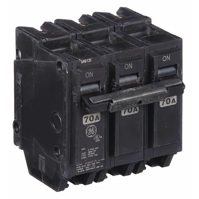 GE Miniature Circuit Breaker: THQL, 70 A, 120/240V AC, Three Phase, 10kA at 120/240V AC - THQP, THQL & THHQL Series, Plug-In GE Miniature Circuit Breakers