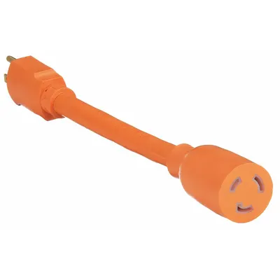 POWER FIRST Cord Adapter: 10 in Lg, 12 AWG, 5-15P Plug, L5-20R Receptacle, Orange - Straight-Blade Plug Extension Cord Adapters