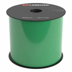 Green gloss vinyl continuous label roll, 4 in x 25 ft, with magnetic adhesive for indoor/outdoor use. Compatible with LabelTac Pro 2 printer. Used for creating magnetic-backed labels for safety signage, equipment identification, and floor marking in industrial facilities.