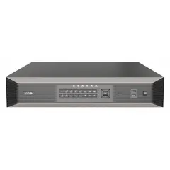 Network IP video recorder supporting up to 32 camera inputs. Features VGA output, motion recording modes, and a 10/100/1,000 mbps network interface. Video compression via H.264 and H.265. Used for centralized recording and management in surveillance systems.