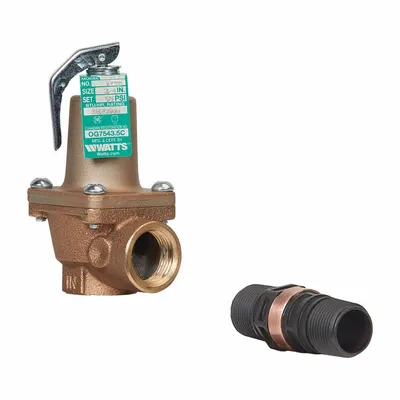 Watts Relief Valve: FNPTF x FNPTF, 3/4 in x 3/4 in, Copper Silicon Alloy - ASME Section XIII Hot Water Pressure Relief Valves