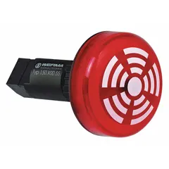 LED buzzer alarm with steady light for audible and visual signaling. Operates at 115V AC with screw terminal connection. Wall-mount design with overall dimensions 2 29/32 in height, 1 15/16 in width, 1 31/32 in diameter. Suitable for machine status alerts, process alarms, or safety warnings in industrial environments.