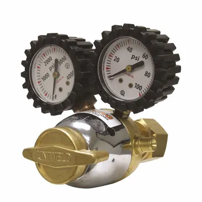 UNIWELD Oxygen Regulator: Single Stage, CGA 540 Inlet, 3/8"-24 M RH Outlet, 60 psig - Air & Inert Gas Regulators