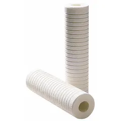 Solid water filter cartridge with polypropylene filter media. Rated for 8 gpm flow. Overall height 9 3/4 inches. Pack of 2. Used for sediment filtration in commercial and industrial water systems, including pre-filtration for reverse osmosis and general water treatment.