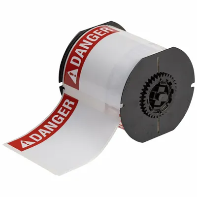 BRADY Pre-Cut Label Stock Roll: Danger, 4 in x 4 in, 4 in x 4 in, Polyester, White - Brady Danger Precut Label Rolls