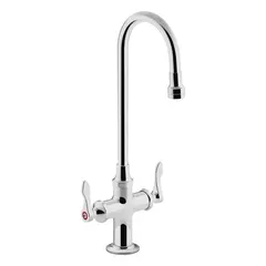 Single-post handle bathroom faucet constructed of brass with a polished chrome finish. Features an aerated flow at 1 gpm. Suitable for residential and commercial lavatory sinks.