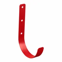Steel bulkhead-mounted hook in red finish. Overall height 8 in, length 5 in, width 3/8 in. Used for hanging tools, hoses, or cords in service trucks, vans, and workshops to organize equipment and provide quick access