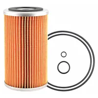 Cartridge oil filter element with cellulose media and attached end seals. Overall height 5 11/16 in, outside diameter 3 5/16 in. Used in engine lubrication systems to remove contaminants from oil